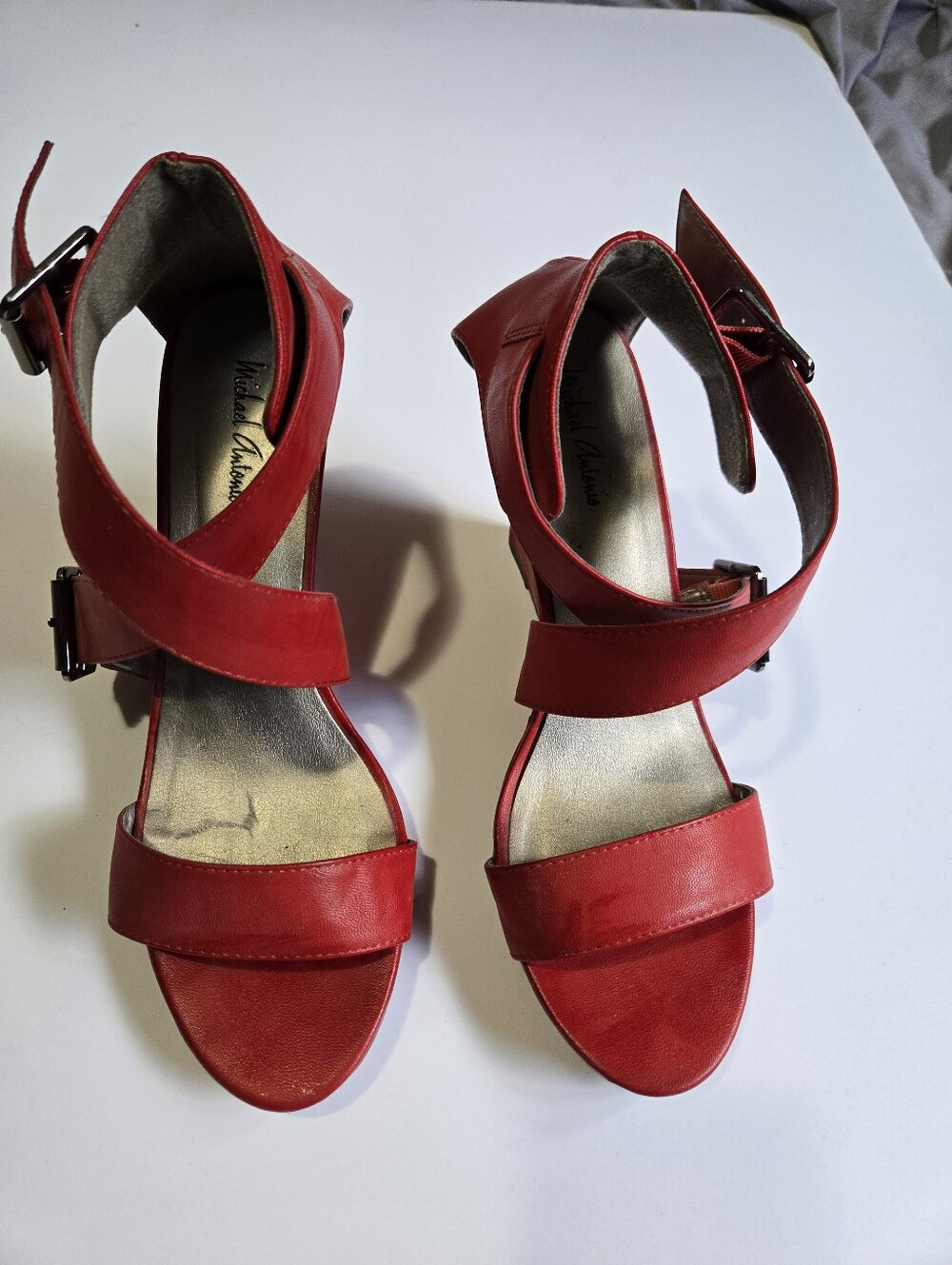 Michael Antonio Red Crisscross Ankle-Strap Heels